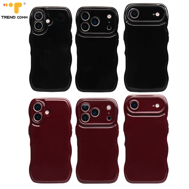 Custom Logo Wave Pattern Phone Case Anti-Scratch Pure Red Cover with 4 Corner Protection for iPhone 16/15/14 Pro Max