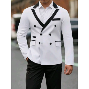 最新设计男士西装后开叉两件套夹克裤子套装双排扣常规长度尖领婚礼西装外套 - Product Image 3