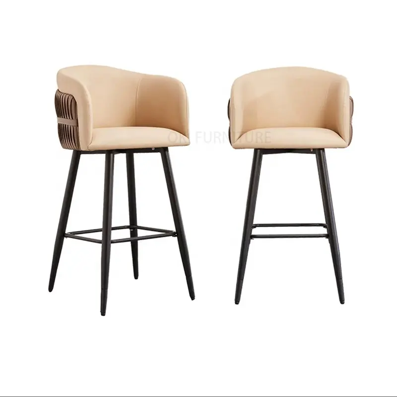 Meilleure vente Design à dossier haut Siège confortable en cuir rembourré Tabouret de bar haut en bois avec accoudoir chaise de bar pour la maison