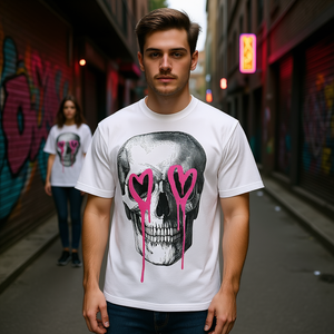 T-shirt Oversize Unisex con Grafica Cuore e Occhi, Stile Streetwear, Girocollo, Manica Corta, 100% Cotone Jersey Stampato - Product Image 2