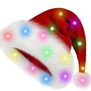 หมวกซานต้า LED สำหรับเด็ก ขนยาวนุ่ม สีสันอบอุ่น ไฟส่องสว่าง ของตกแต่งปาร์ตี้ ของประดับตกแต่งเทศกาลวันคริสต์มาส - Product Image 5