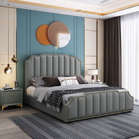 Lit américain de luxe en cuir Lit double souple et accessible Chambre à coucher Design moderne Cadre en bois Hôtels-King Queen Size