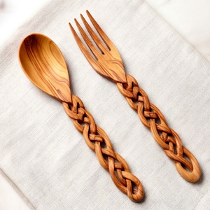 Juego de cubiertos de bambú de alta calidad con mango trenzado nórdico, ideal para hoteles, bodas, eventos elegantes y hostelería. - Product Image 1