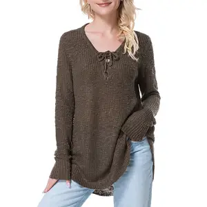 Women's Summer Crochet Tops Long Sleeve V Neck Hollow Out Pullover Shirts Knitted Sweater Crochet Cover Up