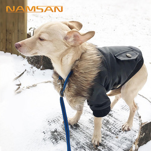 NAMSAN <b>Dog</b> Winter <b>Leather</b> Coat Warm <b>Jacket</b> For Small <b>Dogs</b> Classic Style Solid Color Pet Clothes - Product Image 1