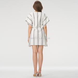 Nouvelle Robe d'Été Personnalisée 2025 pour Femme – Vente Flash – Mini-Robe Rayée Décontractée en Lin et Coton Tissé et Antistatique - Product Image 6