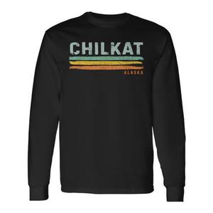 T-shirt a maniche lunghe Chilkat Alaska con design a righe vintage - Product Image 1