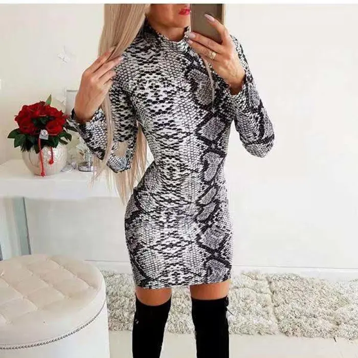 Sexy Scheiden kleid mit Schlangen haut muster für Frauen mit langen Ärmeln