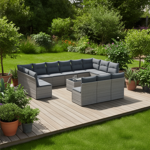 Conjunto de Sofás de Jardín de Ratán Gris, 8 Plazas, Muebles de Exterior Contemporáneos Resistentes a la Intemperie - Product Image 2