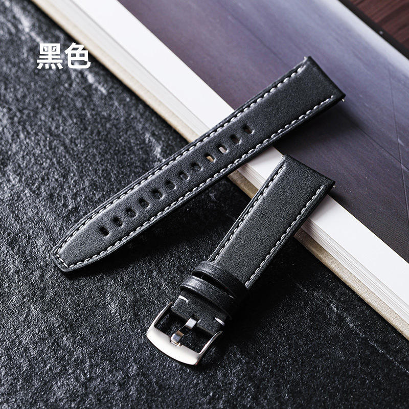 หนังแท้สองด้านทรงปลายแบน - สีดำ