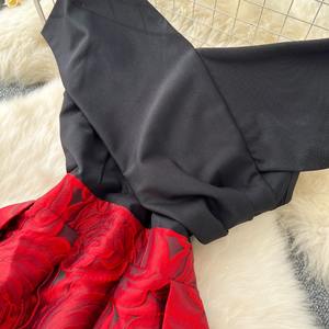 Abiti Francesi da <span class=keywords><strong>Donna</strong></span> 2026 Nuovo Stile Vestito Monospalla con Dettagli Jacquard e Vita Stretta - Product Image 4