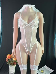 Body en dentelle et résille pour mariée avec jarretelles et voile, lingerie de <span class=keywords><strong>mariage</strong></span> pour femme - Product Image 6