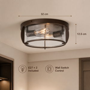 Plafonnier rond moderne en fer et verre, luminaire décoratif d'intérieur, idéal pour un salon, une chambre à coucher, un couloir, double ampoule E27 - Product Image 4