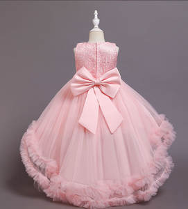 Puffy Pink Baby With Train Flower Girl Dress Bow Cute Kid S Vestidos de cumpleaños para niños Primera comunión - Product Image 2