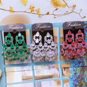 Hibrede ต่างหูหยดน้ำสีเขียวสำหรับผู้หญิงต่างหูหิน CZ ต่างหูแบบห้อยยาวสำหรับผู้หญิงของขวัญเจ้าสาว E-411เครื่องประดับแฟชั่น - Product Image 5