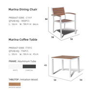 Ensemble de meubles d'extérieur de luxe en aluminium, chaises et table de salle à manger pour jardin, hôtel, restaurant, usage commercial