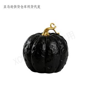 Figurine de citrouille noire en résine personnalisée avec tige dorée et <span class=keywords><strong>surface</strong></span> texturée pour la décoration de table de luxe pour Halloween et la récolte d'automne - Product Image 2