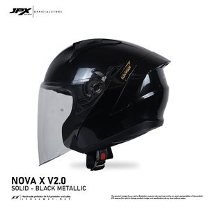 Casque demi-visage JPX Nova X V2 à double visière en couleur unie élégante Noir Métallique et revêtement métallique durable - Product Image 2