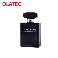 OLATEC 50 100ML Botella de Perfume de Vidrio Negro con Tapa a Presión, Tapa Geométrica, Opción de Logotipo Personalizado, Envase de Fragancia de Lujo