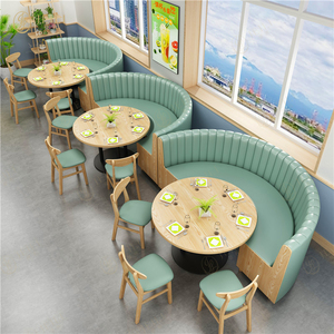 Vente en gros Cabine circulaire personnalisée moderne en bois Sièges rembourrés Ensembles table et chaises pour café hôtel <span class=keywords><strong>restaurant</strong></span> Projet d'ensemble de table et chaises - Product Image 1