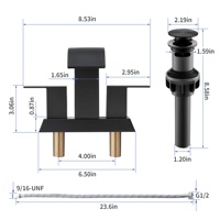 Robinet de salle de bain cascade moderne en céramique noir mat avec mitigeur de lavabo 3 trous à large écartement de 8 pouces et bonde escamotable
