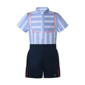 Groothandel Pettigirl Zomer Blauwe Streep Kleding Set Outfit Voor Kinderen Baby Peuter Jongens Shirt En Korte Broek 69121824 Maand