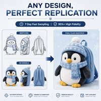 Sac à dos en peluche personnalisé Hiver Flocon de neige Pingouin, Sac à dos en peluche doux, Sac à jouets en peluche, Cadeau de vacances, OEM ODM