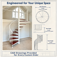 Escalier en colimaçon avec marches en bois, colonnes en acier blanc, escalier en spirale intérieur sur mesure pour villa, maison de luxe, design moderne et gain de place