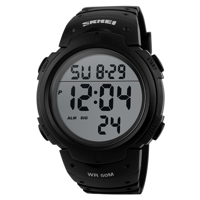 High Quality Watches SKMEI 1068 Big Dial Chronograph Rubber Strap Wrist Watches Diving 5Bar Waterproof Digital Watch