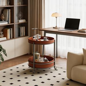 2-Tier Round Rolling Side <b>Table</b> Movable Tray <b>End</b> with Wheels Metal Frame <b>Storage</b> Trolley for Living Room Bedroom - Product Image 3