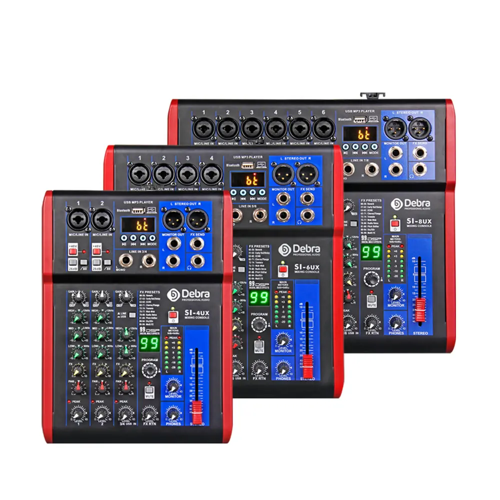 Konsol Mixer DJ 99DSP Effec Seri SI Profesional, Konsol DJ dengan BT5.0 48V Phantom untuk Mixer Panggung Rekaman PC Panggung