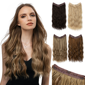 Extensions de cheveux bouclés synthétiques épaisses et longues, avec fil invisible, sans couture, effet vague, pour une pose facile - Product Image 1