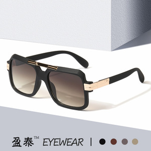 Lunettes de soleil carrées Yingtai, monture en plastique noir et métal, UV400, lunettes de soleil pour hommes - Product Image 1
