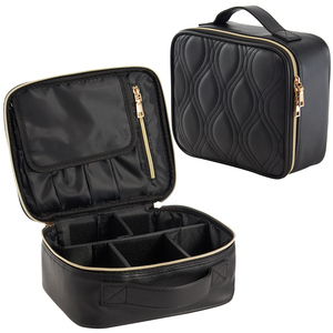 Travel Makeup <b>Bag</b> Leather Zipper Closure Adjustable Dividers Multi-Function Cosmetic Organizer Fashion Durable Toiletry <b>Bags</b> - Product Image 1