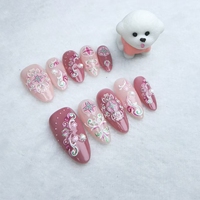 Ongles à presser Ongles en forme d'amande avec motifs floraux peints à la main De haute qualité et réutilisables
