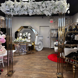 웨딩 장식 용품 아크릴 무대 웨딩 테이블 금속 배경 아치 스탠드 골드 배경 - Product Image 4