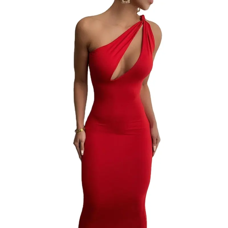 8230703 Womens Sexy Dresses Màu Đỏ Băng Vestidos Rỗng Trong Một Vai Dài Tay Áo Phụ Nữ Câu Lạc Bộ Đảng Bãi Biển Bodycon Chặt Chẽ Ăn Mặc