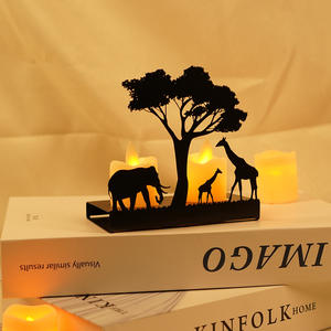 Nordique noir Nature style métal fer bougeoir chandelier décoration de la maison arbre Animal éléphant <span class=keywords><strong>girafe</strong></span> forêt atmosphère - Product Image 2