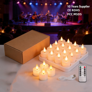 Ensemble de 12 bougies <span class=keywords><strong>LED</strong></span> rechargeables 3D scintillantes brevetées avec base de charge, sans flamme, pour lieux commerciaux - Product Image 1