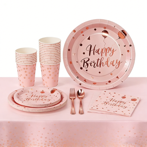 Nouveautés - Fournitures pour Fêtes sur le Thème des Anniversaires - Ensemble de Vaisselle en <span class=keywords><strong>Papier</strong></span> Jetable - Décorations pour Fêtes d'Anniversaire - Assiettes, Gobelets, Serviettes en <span class=keywords><strong>Papier</strong></span> - Product Image 1