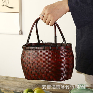 Bamboo Woven Bag Rectangle Handmade <b>Storage</b> <b>Basket</b> For Tea Set Neatening Gift - Product Image 4