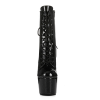 Bottines de pole dance en PVC noir cristal, talon haut de 17 cm, plateforme épaisse, fermeture éclair, chaussures d'automne/hiver, performance sur scène, fabrication sur mesure