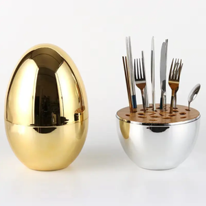 Bộ đồ ăn đặt 24-Piece vàng bạc hình trứng thép không gỉ Flatware Set cao cấp dao kéo thiết lập ánh sáng sang trọng Bộ đồ ăn đầy màu sắc - Product Image 3