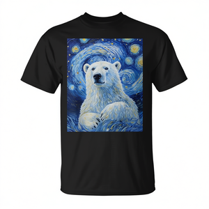 T-shirt Polar Bear Van Gogh Style Starry Night pour adulte unisexe noir - Product Image 2