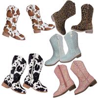 Nouvelles bottes hautes rétro à glissière latérale en poudre d'oignon vert pour petites filles bottes de cowboy occidentales pour enfants automne et hiver