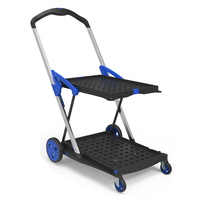 Chariot de courses pliable à double couche au design intelligent avec caisse de rangement