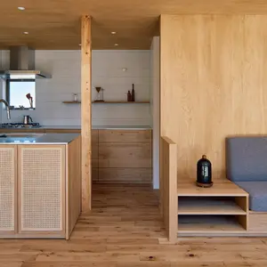 Vermonhouzz New Modern Design Solid Wood Veneer Kitchen Cabinet Rattan Weaving Door Home Furniture