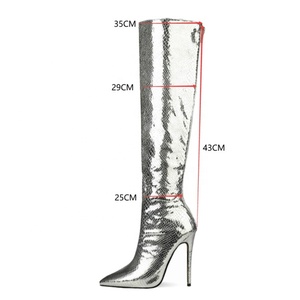 Bottes d'hiver 2022, nouvelles tendances, imprimé animal, grandes tailles, chaussures 47, fermeture éclair arrière, talon haut, bottes mi-cuisses pour femmes - Product Image 6