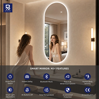 Miroir de salle de bain LED sans cadre en forme de capsule, rétroéclairé, intelligent, anti-buée, avec variateur tactile pour spa, hôtel, chambre à coucher, coiffeuse et décoration