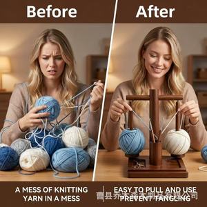 Wooden Yarn Rack Dual Axis Rotating Desktop Storage With <b>Crochet</b> <b>Hook</b> Holder And Scissors Tray For Knitting Crafting - Product Image 4